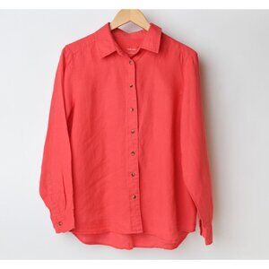Pure Linen 100% Linen Long Sleeve Button Down Shirt Coral Color Size 16
